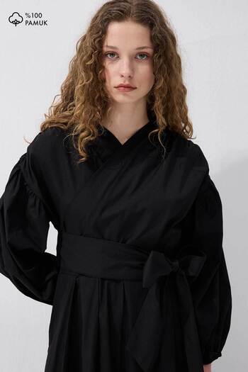 Hooopstore Cotton Double Breasted Black Dress