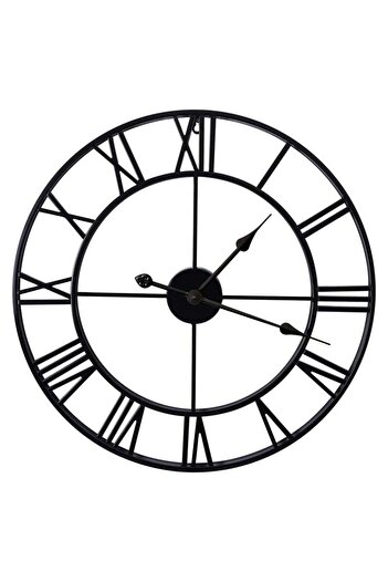 COOYA 16-inch metal round wall clock, Roman numerals, 3D hollow design, silent, for home decoration, black