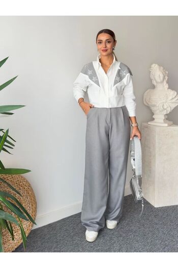 NEWCO Star Embroidered Oversize Comfortable Fit Women's White Shirt