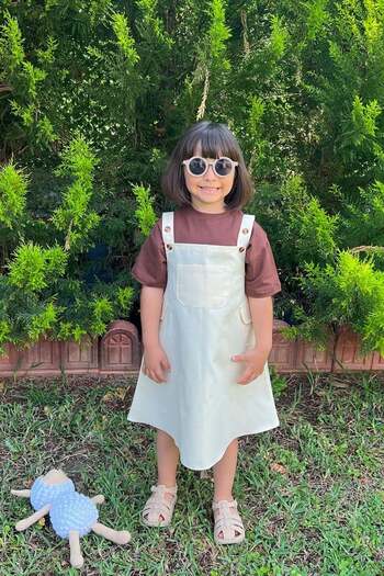 Ceylan Otantik Ecru Duck Linen Children's Salopet with Skirt