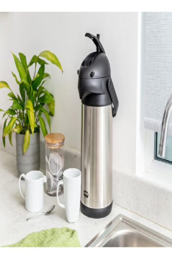 emsa Addis Pump Pot 3L | Stainless Steel/Black | Vacuum Insulated | Ideal for Catering & Travel