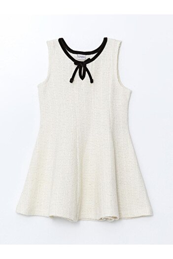 LC Waikiki Lcw Kids Ecru Crew Neck Girls Tweed Dress