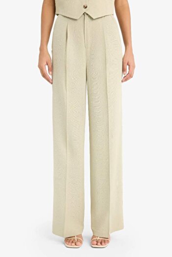 DeFacto Wide Leg Linen Blended Palazzo Trousers High Waist Wide Loose Leg Pencil with Pockets A1922Ax25Sm