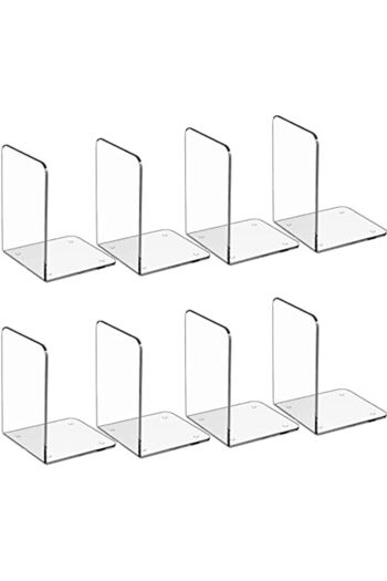 Generic Set Of 8 Large Clear Acrylic Heavy Duty Bookends For Shelves, Movies, Cds, And Video Games