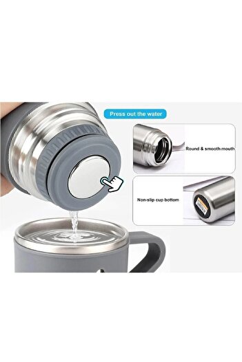 termoshop Stainless Steel Thermos Chrome Color 3 Cups 500 ml Thermos Set Vacuum Thermos Set
