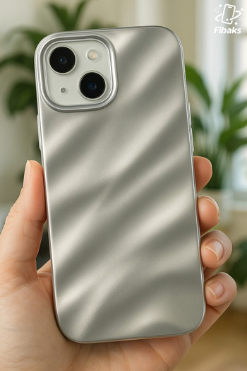 Fibaks iPhone 13/14 Case Shiny Embossed Wave Design Patterned Silver Shock Absorbing Silicone Cover