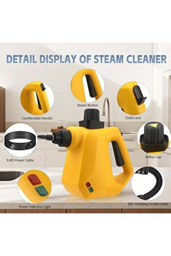 Denx Handheld Steam Cleaner for Home,1000W,with 9 Accessories and Safety Lock,2.5M Extended Power Cord