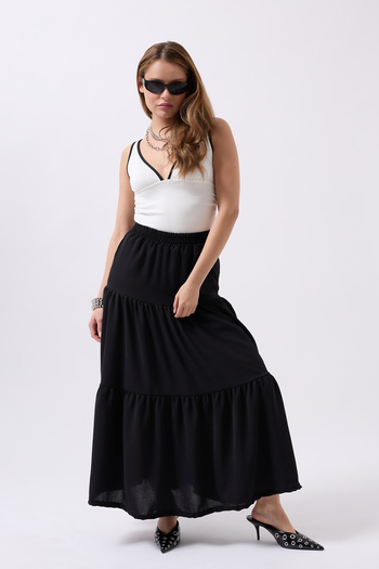 Clu Talia Black Layered Maxi Skirt