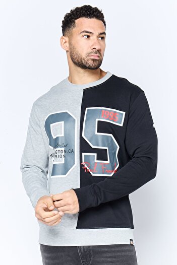 PAUL FRANK Men Crew Neck Printed Long Sleeve Sweatshirts, Heather Grey