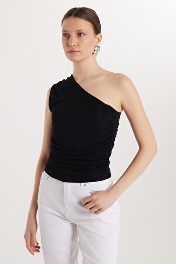 Tudors Women's Slim Fit Slim Fit Off-The-Shoulder Plain Black Blouse