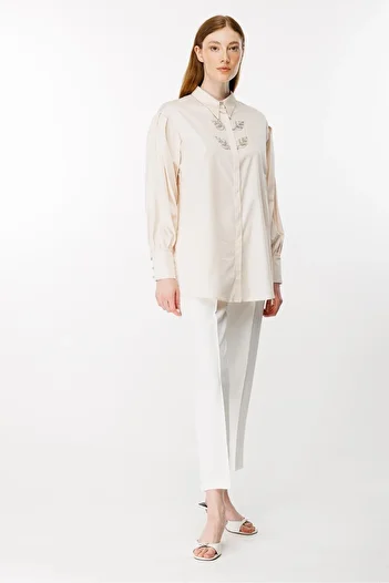 Ghisa Stone Colored Embroidered Tunic