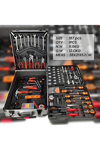 Auto King 187-Piece Professional Tool Set with Combination Wrenches and Storage Case