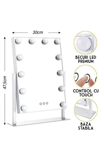 OEM Make-up mirror, Hollywood Star, professional, with 12 bulbs, 3-colour mode, 47.5 x 30 cm