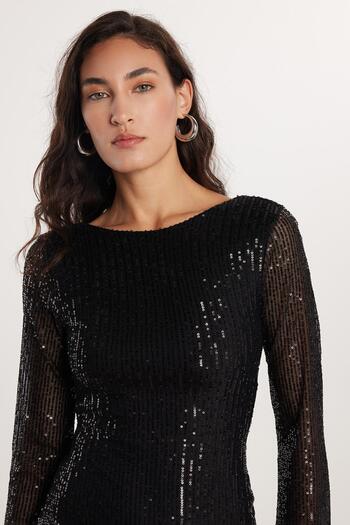 Tudors Women's Slim Fit Slim Fit Long Sleeve Crew Neck Plain Black Dress