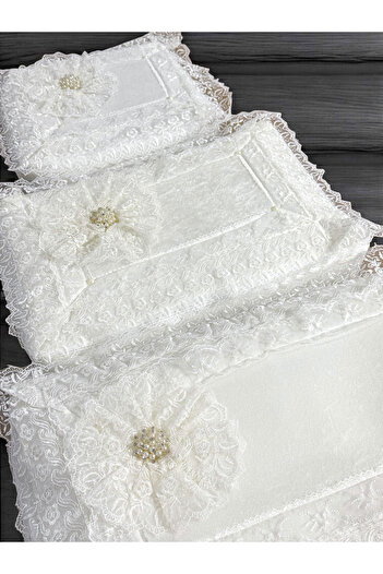 AYHANHOME French Guipure Velvet Stone Ornate Set of 3
