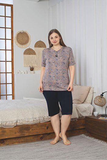 Asel Plus Size Lycra Combed Cotton Capri Pajama Set
