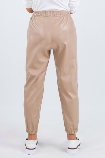 wakawakakidsstore Leather Look Girl's Jogger Trousers - Beige