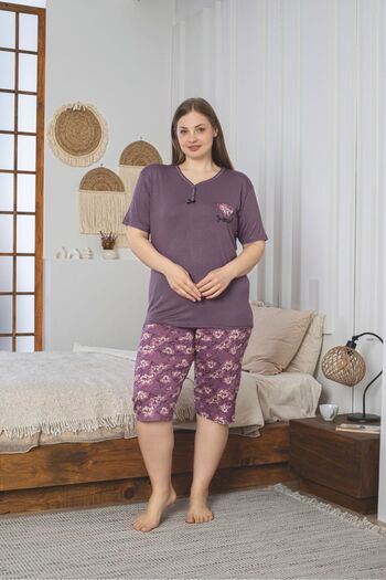 Asel Plus Size Lycra Combed Cotton Capri Pajama Set