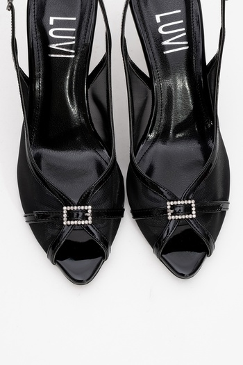 LuviShoes Elyse Black Patent Leather Mesh Women's High Heeled Evening Dress Shoes