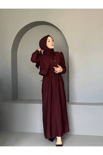 comstar Women's Gathered Balloon Sleeve Button Long Dress