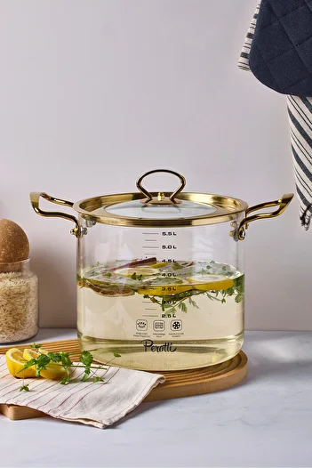 Perotti Logan Gold Lid 5.5 L Glass Pot 20X20 cm