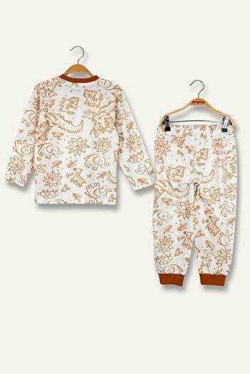 Zeyland Unisex Çocuk Desenli Pijama Takımı - Hardal