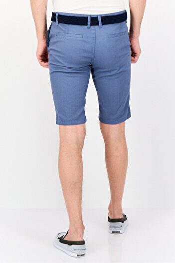 DeFacto Men Plain Belted Shorts, Blue