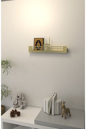 Wallover Design Özel Metal LazerKesim 2mm Kalınlık İslami Kabe Temalı Kablosuz Pilli Ledli DuvarRafı (PİLLER Hediye)
