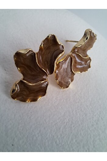 BHR AKSESUAR Brown Pearlescent Leaf Earrings