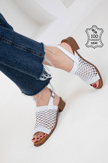 SOHO White Genuine Leather Women's Classic Heeled Shoes 20519