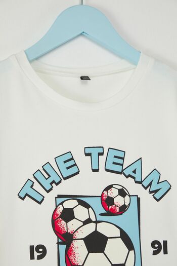TRENDYOLKIDS Kurzarm-T-Shirt mit Fußball-Aufdruck für Jungen aus Ecru-Baumwolle
