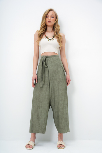 Trend Alaçatı Stili Women's Khaki Lacing Detailed Shalwar Cut Aerobin Trousers Alc-X13896