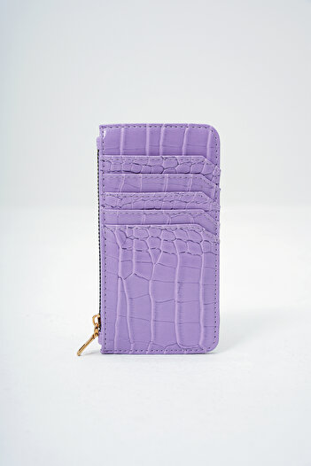 Trend Alaçatı Stili Women's Lilac Faux Leather Zippered Coin Compartment Croco Pattern Thin Card Holder Alc-X14078