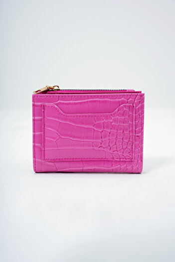 Trend Alaçatı Stili Women's Fuchsia Faux Leather Croco Pattern Wallet Card Holder with Paper and Coin Compartments Alc-X14082