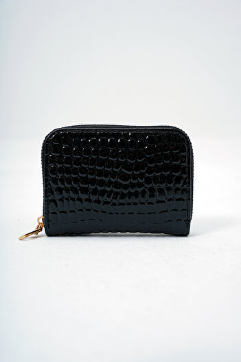 Trend Alaçatı Stili Women's Black Faux Leather Croco Pattern Patent Leather Look Wallet Card Holder Alc-X14081