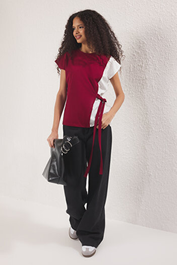 Trendyol Collection Detailed Relaxed/Comfortable Fit Blouse - Burgundy Garni and Binding