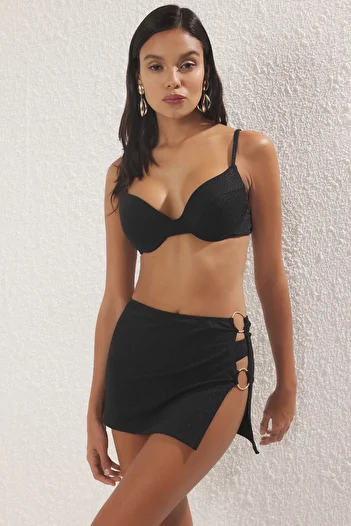 Trendyol Collection Black Glitter Balconette Accessory Detailed Parelolu Set of 3 Bikini Set Tbess25Bt00190