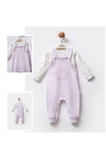 Momercy Organic Butterfly Patterned Baby Girl Salopet Set