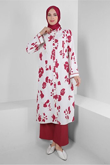 Alvina PATTERNED BUTTONED WIDE SLEEVE LONG TUNIC 43758