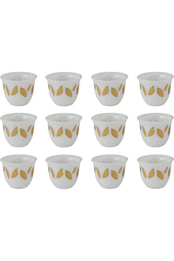 ALSAIF Arabic Coffee Cup Set - 12 Pieces, Porcelain, Golden L