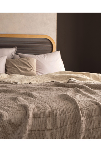 Madame Coco Carolines Single Cotton Bedspread - Stone