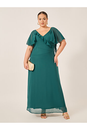 Styli Plus Size Ruffled Wrap Look A-Line Maxi Dress