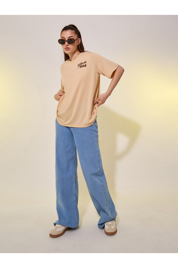 Take Two By Styli Beige Embroidered Detail Short Sleeve Regular Fit T-Shirt