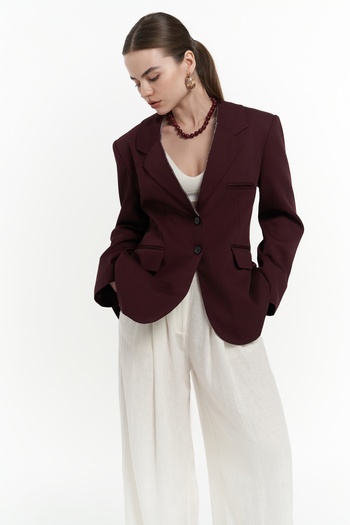 MAİ COLLECTİON Volda Collar Detail Burgundy Blazer