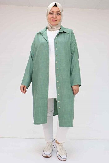 Eslina 58065 Plus Size Melange Linen Low Sleeve Shirt - Nefti