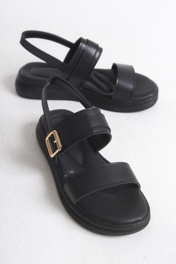 Entella Store Women's Black Double Banded Buckle Detailed Casual Casual Sandals