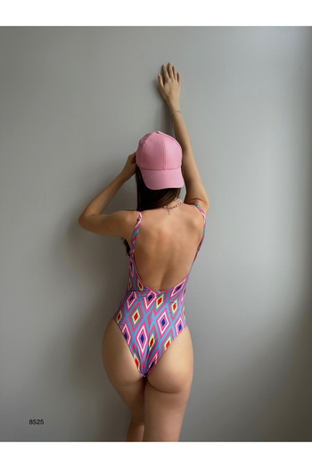 Black Fashion Pink Patterned Strappy Swimsuit