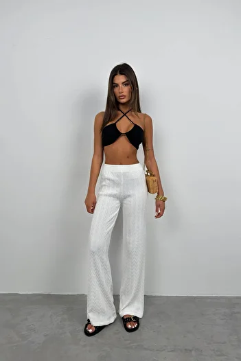 Black Fashion White Openwork Knitted Trousers