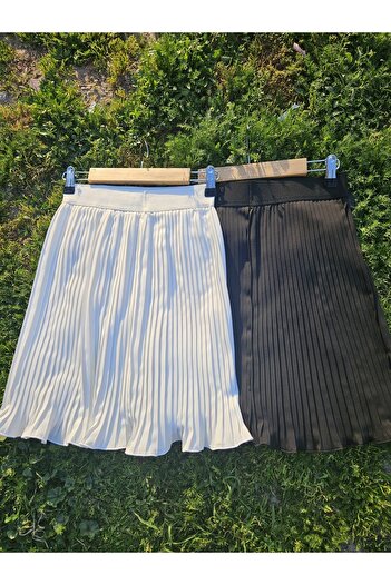 ÇELEBİ STYLE Ecru-negru Pachet de 2 fuste mini pentru femei, cu elastic, plisate, lenjerie de corp, plisate