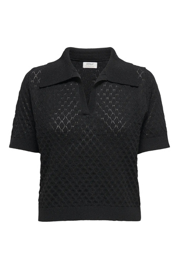 ONLY Women's Onlcosıma Polo Collar Short Sleeve Cotton Sweater 15341211 Black